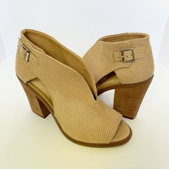 Vince Camuto Shoes - Vince Camuto Kalei Tan Open Toe Block Heel Booties